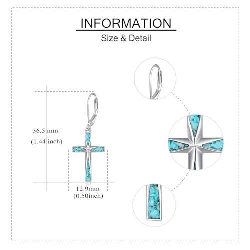Cross Earrings 925 Sterling Silver Dangle Earring Gifts for Women - style: Origami Turquoise