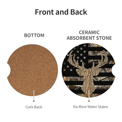 Deer Camouflage Car Cup Holder Coasters 2 Pack 2.63" for Women - color: Brown