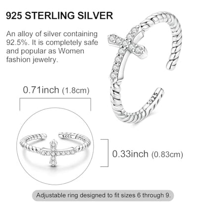 LAZA 925 Sterling Silver Ring for Women Statement Adjustable Open Ring - color: Cross Braid
