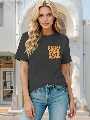 Womens Christian Shirts Funny Bible Verse Graphic T-Shirts Religious Faith Inspirational Short Sleeve Tee Tops - color: Agrey1, size: Small