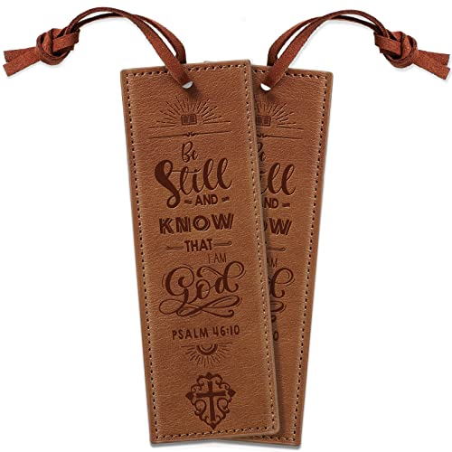 Zonon 2 Pcs Christian Leather Bookmark Tassel Bible Verse Psalm 46:10