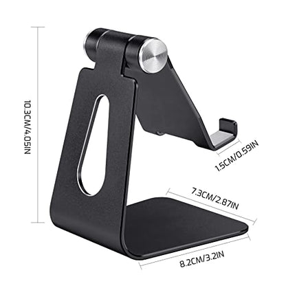 Black Foldable Aluminum Alloy Cell Phone Holder,Tabletop Metal Phone Stand with Adjustable Angle by Swivel Axis,Smartphone Cradle - color: Black
