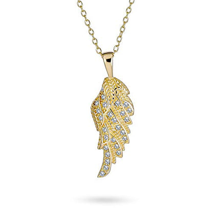 Guardian Angel Wing Pendant Necklace CZ Rose Gold Plated Sterling Silver - color: Gold
