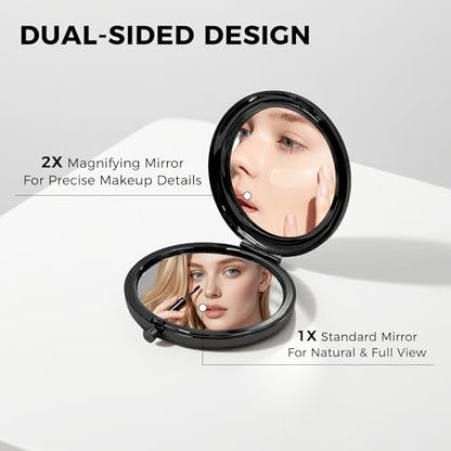 KNIN Christian Compact Mirror for Women Stocking Stuffers Black Folding Makeup Mirror with Engraved Inspirational Bible Verses, Faith-Based Gift for Religious Women, Girls, Church Events