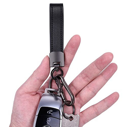 Wisdompro Genuine Leather Car Keychain, Universal Key Fob Keychain - color: Black (Carabiner Clip)