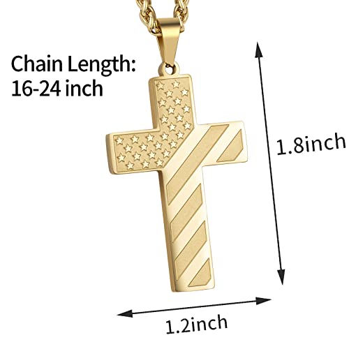 DuoDiner 18+2" Cross Necklace for Men Boys Christian Confirmation Gifts - color: Gold, style: Custom