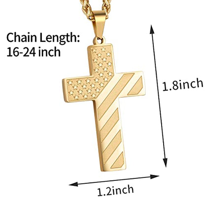 DuoDiner 18+2" Cross Necklace for Men Boys Christian Confirmation Gifts - color: Gold, style: Custom