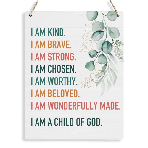 Inspirational Decor I am a Child of God Scripture Wooden Hanging Sign Christian Gift for Baby Kids Girl Boy Nursery Teen Room Bible Verse Wall Art Decoration 8 x 10 Inches - color: I am a Child of God