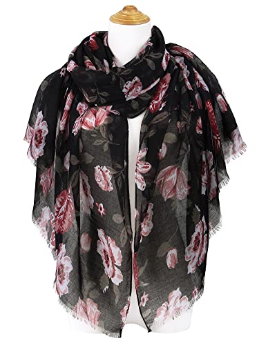 GERINLY Lightweight Scarves Fashion Print Cotton Feel Scarf for Women Shawl - color: Black