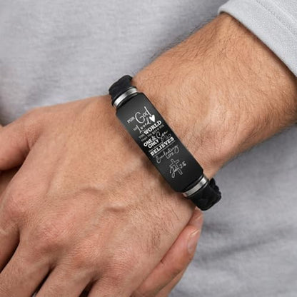 Adjustable Leather Christian Bracelet For Men, Faith Religious Gifts - color: JONH 3:16