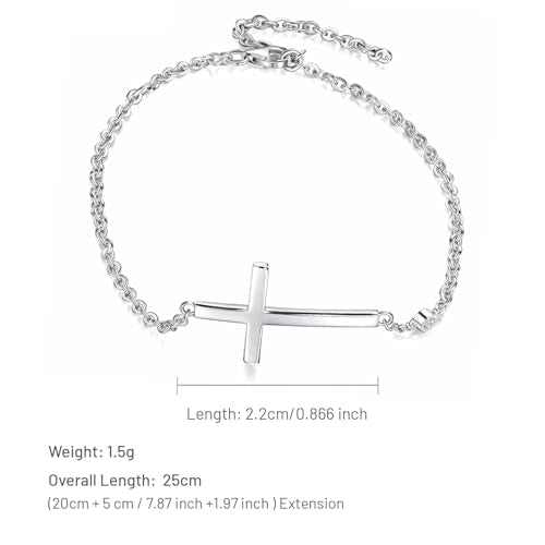 Cross Bracelet for Women and Girls, Adjustable Christian Faith Jewelry, Religious Gift for Baptism Confirmation Birthday, Gift for Mom Daughter, Gift Set with Box