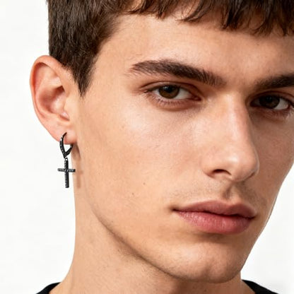 14K Gold Earring Cross Waterdrop Butterfly Heart Knot Earrings for Women Gold Silver Cross Leverback Drop Gold Silver Teardrop Hoop Dangle Earring White Gold Dangle Drop Earring - color: Black-CZ Cross Leverback Earring