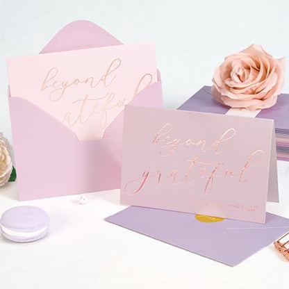 Crisky 4x6 50 pcs Lavender Shade Beyond Grateful Thank You Cards With Envelopes & Stickers Simple Chic Elegant Greeting Cards Perfect for Wedding/Business/Birthday/Graduation - style: Lavender