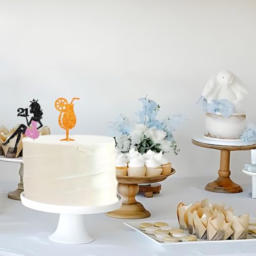 Spritz 21st Birthday Cake Topper, Setting Girl 21 Cake Decor, Black Glitter Just a Spritz Older Cake Topper for Women, Citrus Cocktail 21st Birthday/Anniversry Party Decoration - style: Spritz 21