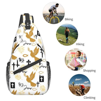 Jesus Christian Cross Sling Backpack Shoulder Chest Bag For Men Women Hiking Travel Crossbody Daypack - color: Jesus Christian Cross-0002