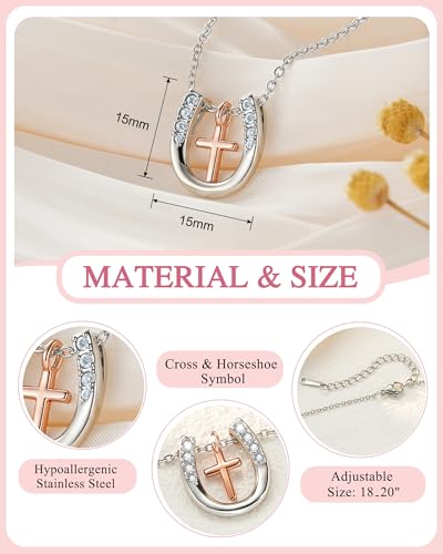 Shonyin Horseshoe Neckalce Horse Stuff with Cross for Teenage Girl Women - style: Confirmation