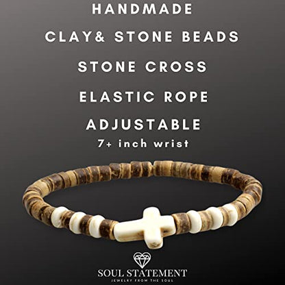Wood Beaded Cross Bracelet for Men: Confirmation Gifts for Teens First Communion Religious Cross Statement - style: Surfer