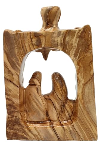 Zuluf Olive Wood Nativity Scene 6.5" - Large Abstract Hand Carved Holy Family with Bethlehem Star Christmas Decor HOF056
