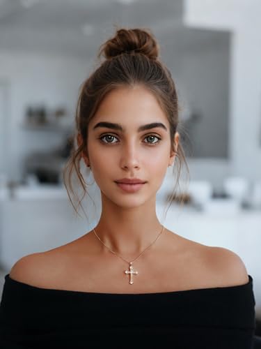 Gold Cross Necklace for Women, 14K Gold Plated - style: Classical Cross