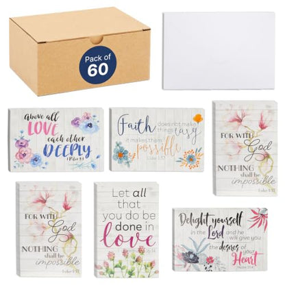 BEST PAPER GREETINGS Inspirational Cards with Envelopes - 60 Pack, 4 x 6 in, 6 Floral Designs - Christian Greeting Cards with Scripture Encouragement & Bible Verse Notes - size: 60-pack
