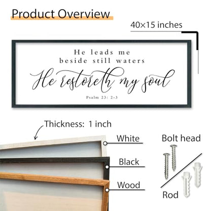 SRSZHIYUE Psalm 23 Wall Art He Leads Me Beside Still Waters 40"×15" Black - color: He Leads Me Beside (Black), size: 40"L x 15"W