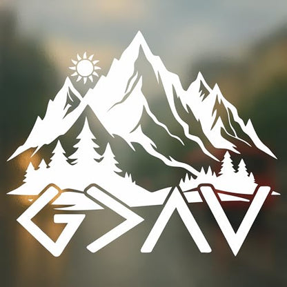 God is Greater Than The Highs and Lows Car Decal - Christian Faith Mountain Vinyl Sticker for SUV Truck Window Laptop - Gift for Believers