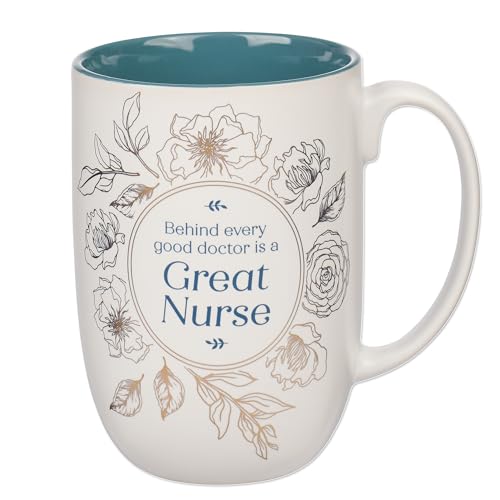 Christian Art Gifts Large Inspirational Ceramic Coffee & Tea Mug for Women - color: Teal Floral/Great Nurse