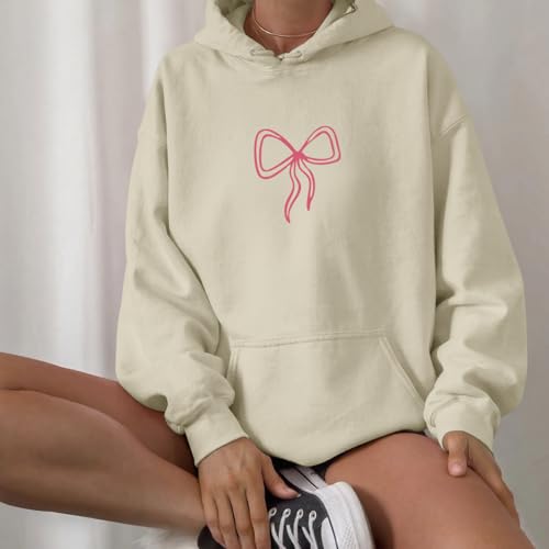 Christian Bow Hoodies for Women Cute Bow Print Sweatshirt Bible Verse Graphic Hoodie Religious Pullover Sweatshirts - color: Apricot, size: X-Large