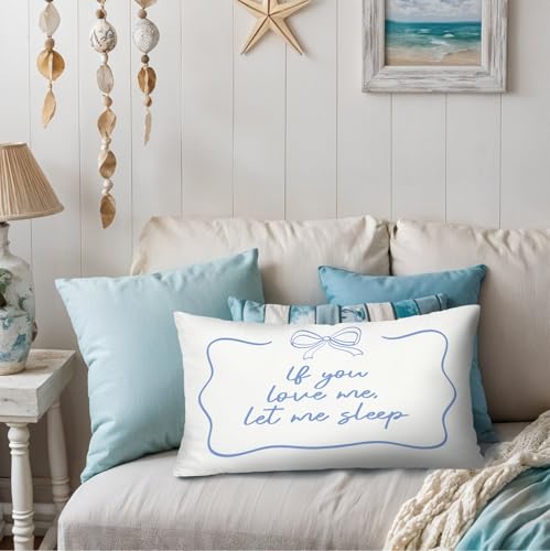 Blue Bedroom Decor,Coquette Blue Bow Pillow Cover - color: White-sleep