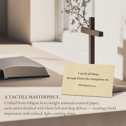 Bible Verse Cards, 60 Mini Prayer Cards on 600GSM Textured Paper - color: Beige