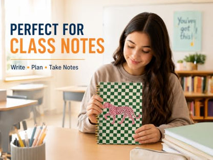 JMICTUB Pink Leopard Spiral Notebook 5.5x8.3, Cheetah Green and White Checkered Hardcover Lined Journal - color: Spiral notebook-13