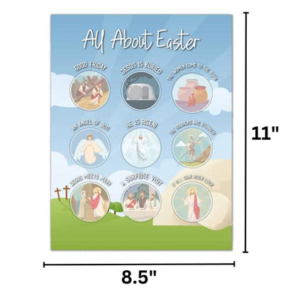 All About Easter Learning Card, Sunday School Activities with Stickers, 8.5” X 11” (Pack of 2)