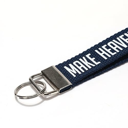 ASVP Shop Make Heaven Crowded Christian Keychain Wristlet - Fabric Religious Keychain Gift - color: Navy Blue