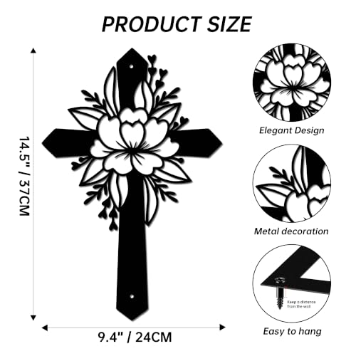 YATEASLU Cross Wall Decor, Floral Leaf Religious Art