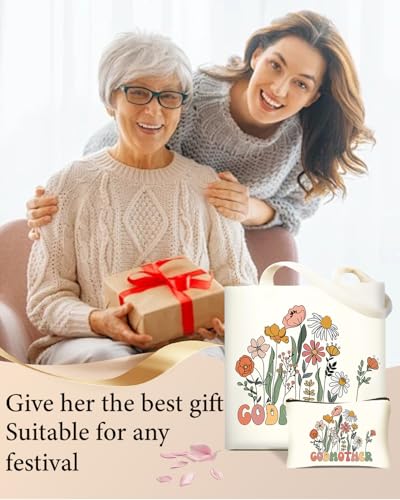 DHQH Godmother Proposal Gifts for Women, Will You be My Godmother Canvas Tote Bag with Makeup Bag, Unique Birthday Christmas Gifts from Godchild - style: Godmother-tote Bag