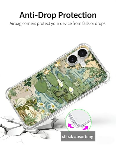 Cute Frog Lotus Pond Phone Case Compatible with iPhone 17, Nature Green Aesthetic Phone Cover for iPhone 17 - color: Frog Lotus Pond