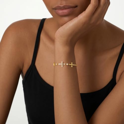 Cicy Bell Cross Bracelets For Women 24k Gold Plated Cubic Zirconia Bracelet - color: Gold-C