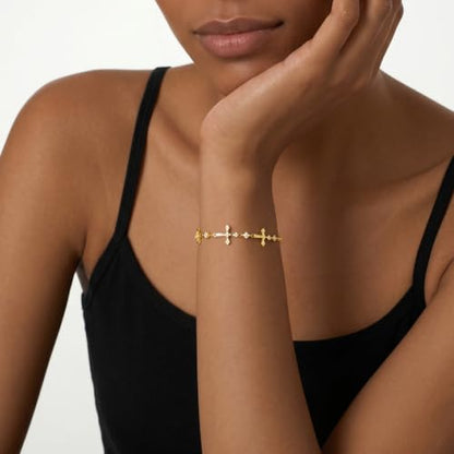 Cicy Bell Cross Bracelets For Women 24k Gold Plated Cubic Zirconia Bracelet - color: Gold-C