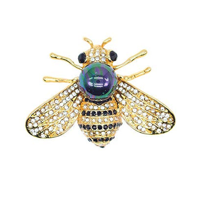 Honey Bee Brooches Crystal Insect Themed Bee Brooch Animal Fashion Shell Pearl Brooch Pin Gold Tone - color: Multicolored black