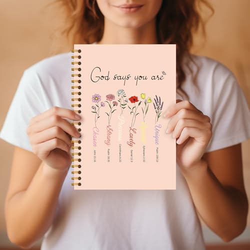 Christian Floral Notebook, God Says You Are Bible Verse Journal, Christian Gifts for Women, Inspirational Religious Hardcover Spiral Notebooks Journals, 5.5x8.3 Inch - color: Christian Floral