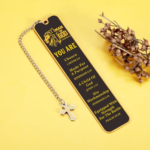 Christian Bookmark for Men, Inspirational Lion Bible Verse Bookmark with Cross Pendant, Religious Scripture Verse Bookmarks for Man Accessories Church Fathers Day Baptism Easter for Pastor Men - style: you are chosen