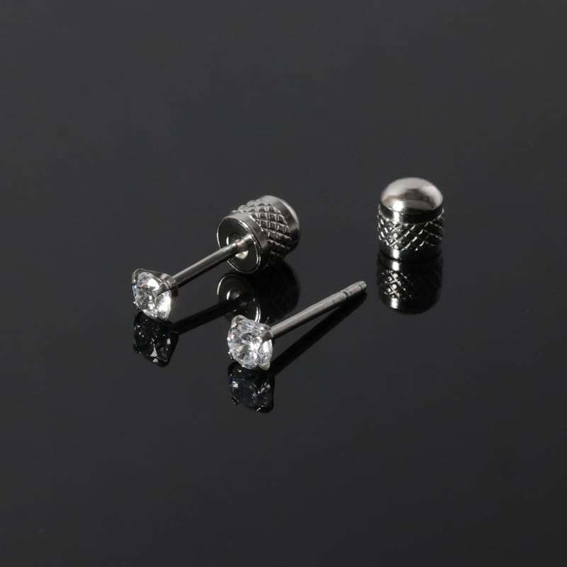 Titanium Earrings Push-in Threadless Flat Back Stud Earrings for Women Men, Cartilage Earring Hypoallergenic Cubic Zirconia Earrings Studs for Helix Tragus Piercing Jewelry - color: Silver-3mm