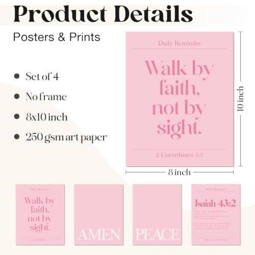 WEFKODO Pink Christian Bible Verse Motivational Wall Art 8x10 Unframed - color: white-bible3