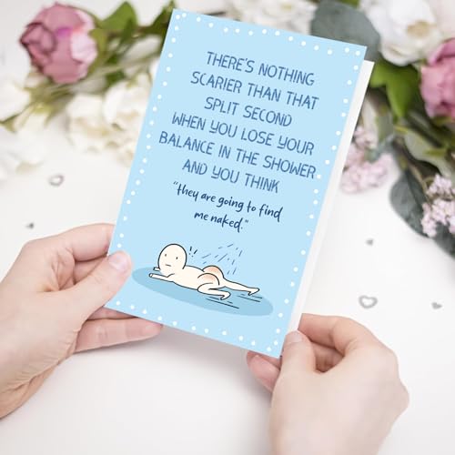 Funny Sarcastic Friendship Birthday Card for Bistie Friend, Humorous Just Because Card for Her Him, Relatable Shower Slip Meme Greeting Card - color: #1