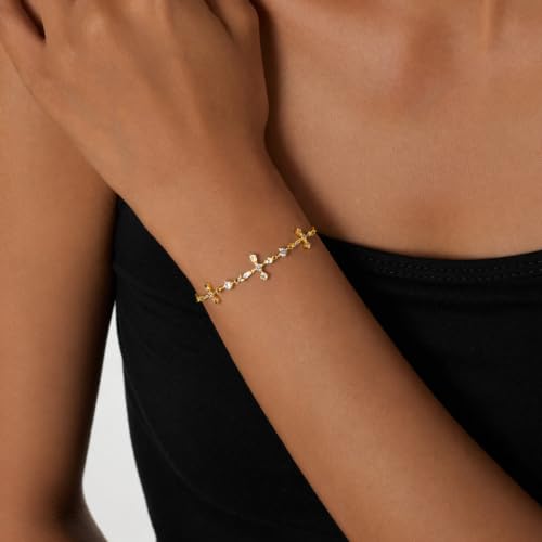 Cicy Bell Cross Bracelets For Women 24k Gold Plated Cubic Zirconia Bracelet - color: Gold-C