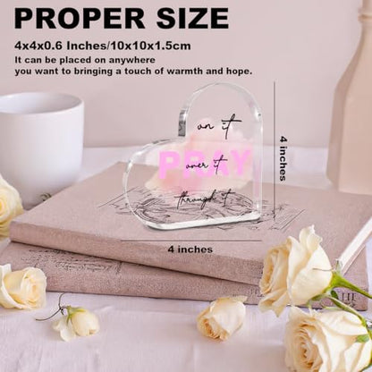 Pink Inspirational Decor Pray Over It Bible Verse Heart Shaped Acrylic Sign - color: Pray Over It