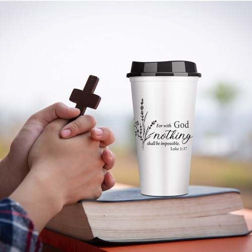 12 Pcs Fathers Day Cups Bulk Christian Gifts Plastic Reusable Coffee Cups with Lid 16 oz Inspirational Bible Verse Tumbler Religious Gift for Men Dad Church Sunday School(Black and White) - color: Black/White