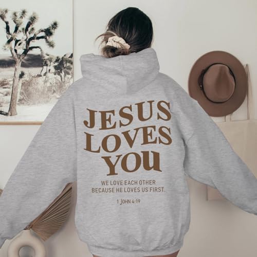 Sulayesh Christian Jesus Loves You Hoodies Women Religious Faith God Jesus Is King Sweatshirts Bible Verse Inspirational Tops - color: Gray, size: XX-Large