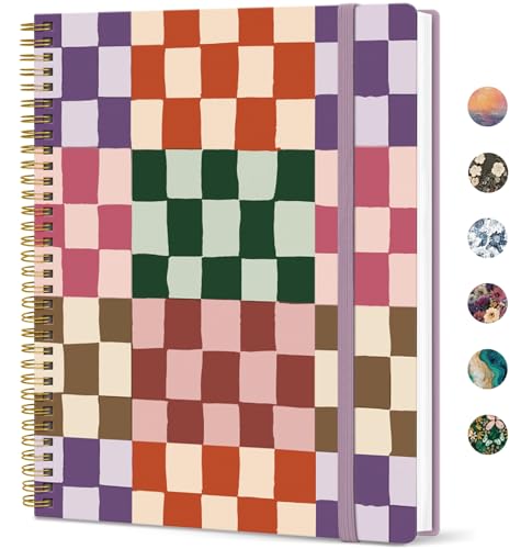Taja Large Spiral Lined Journal for Women and Men, Notebook for Work - color: C-Checkered