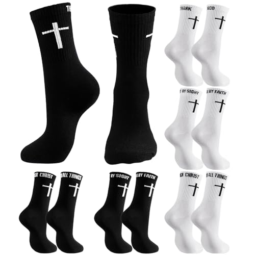 Chicingyou Christian Cross Socks for Men Youth, Us Size 6-12 - color: White, Black